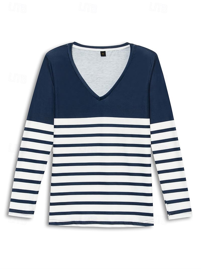 Striped V Neck Long Sleeve Tee