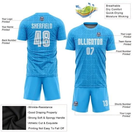Custom Light Blue White Home Sublimation Soccer Uniform Jersey - Image 5