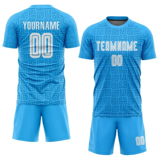 Custom Light Blue White Home Sublimation Soccer Uniform Jersey - Image 2