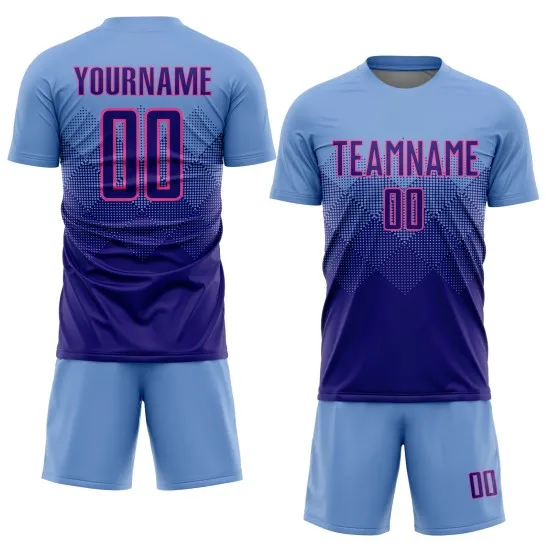Custom Light Blue Dark Purple-Pink Sublimation Soccer Uniform Jersey - Image 2