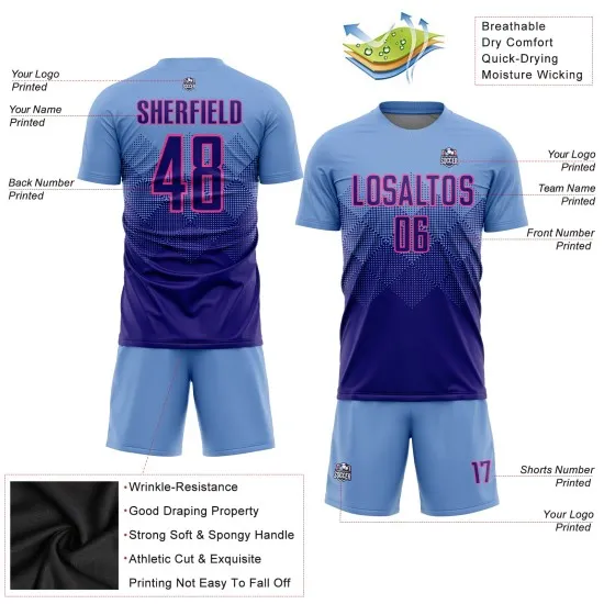 Custom Light Blue Dark Purple-Pink Sublimation Soccer Uniform Jersey - Image 3