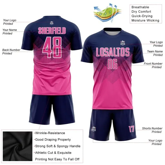 Custom Navy Pink-White Sublimation Soccer Uniform Jersey - Image 3