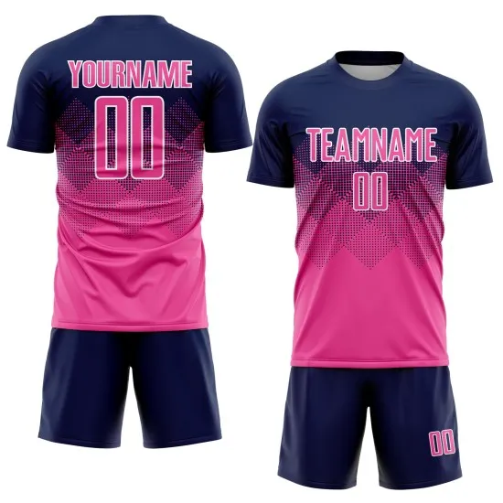 Custom Navy Pink-White Sublimation Soccer Uniform Jersey - Image 2