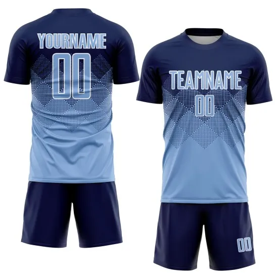Custom Navy Light Blue-White Sublimation Soccer Uniform Jersey - Image 2