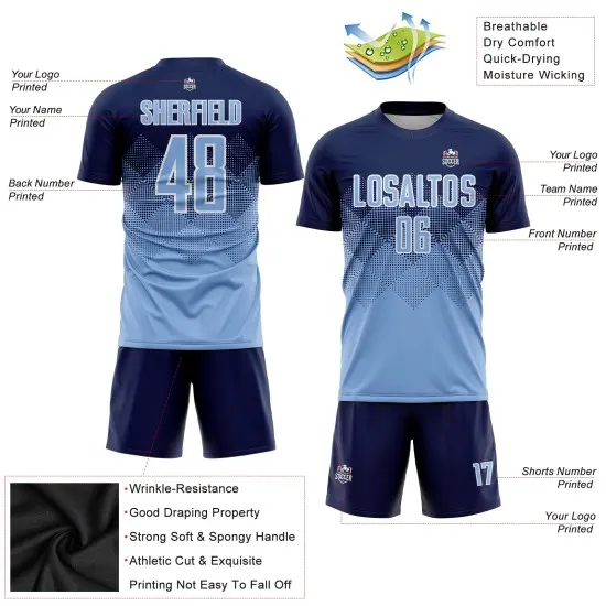 Custom Navy Light Blue-White Sublimation Soccer Uniform Jersey - Image 3