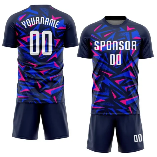 Custom Navy White-Pink Sublimation Soccer Uniform Jersey - Image 2