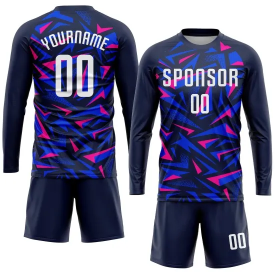 Custom Navy White-Pink Sublimation Soccer Uniform Jersey - Image 4