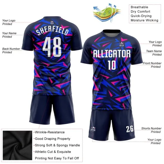 Custom Navy White-Pink Sublimation Soccer Uniform Jersey - Image 5