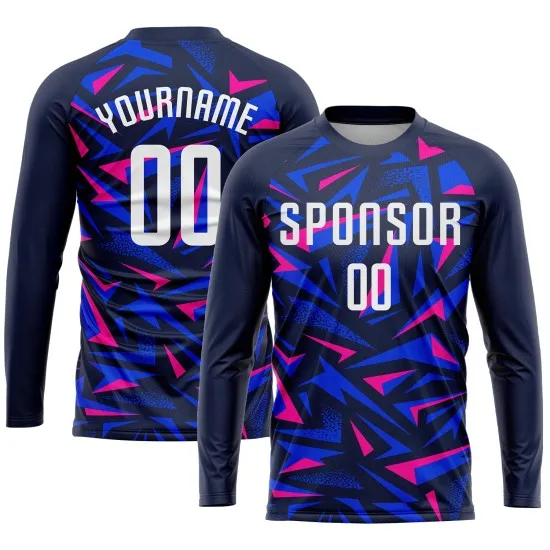 Custom Navy White-Pink Sublimation Soccer Uniform Jersey - Image 3