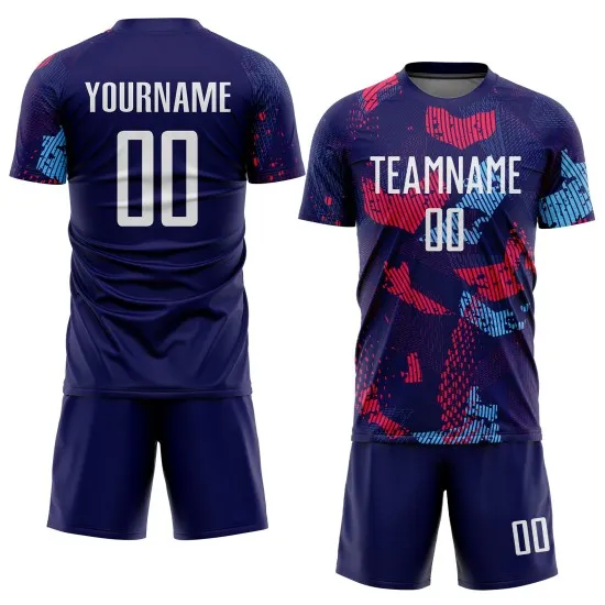 Custom Navy White-Light Blue Sublimation Soccer Uniform Jersey - Image 2