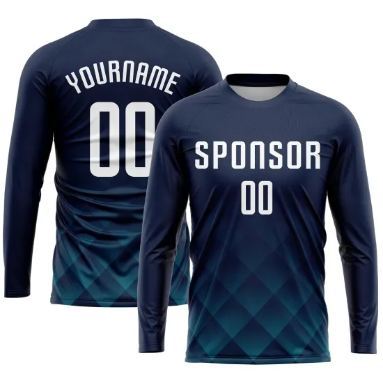 Custom Navy White-Teal Sublimation Soccer Uniform Jersey - Image 3