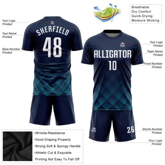 Custom Navy White-Teal Sublimation Soccer Uniform Jersey - Image 5