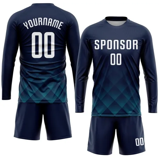 Custom Navy White-Teal Sublimation Soccer Uniform Jersey - Image 4