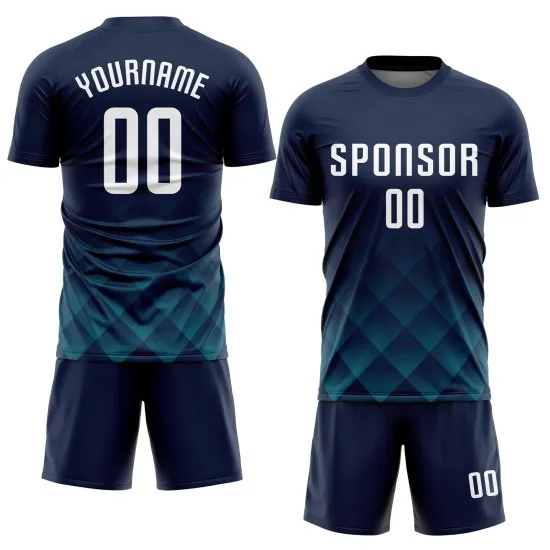 Custom Navy White-Teal Sublimation Soccer Uniform Jersey - Image 2