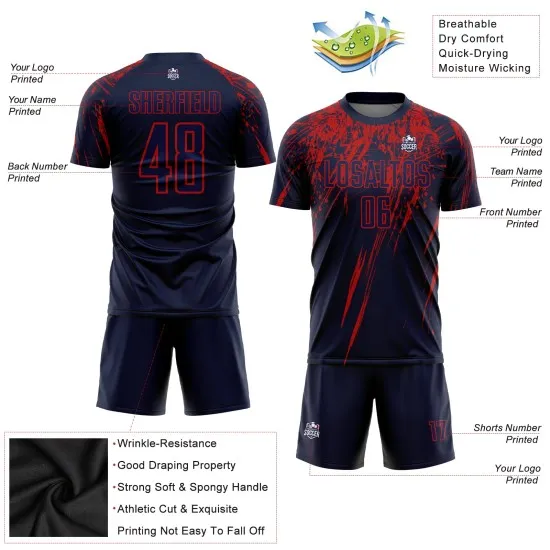 Custom Navy Red Sublimation Soccer Uniform Jersey - Image 3