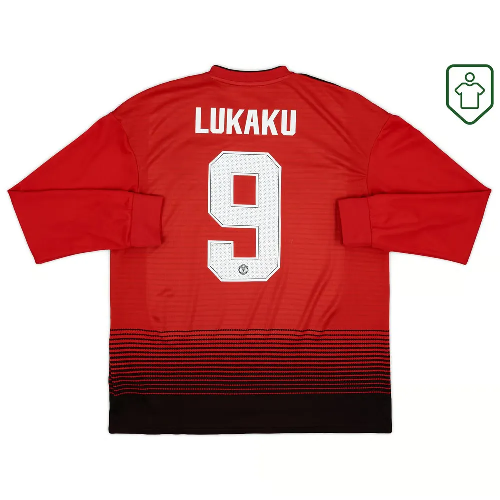 Men's Manchester United 2018/19 Home Retro Long Sleeve Shirt Lukaku #9