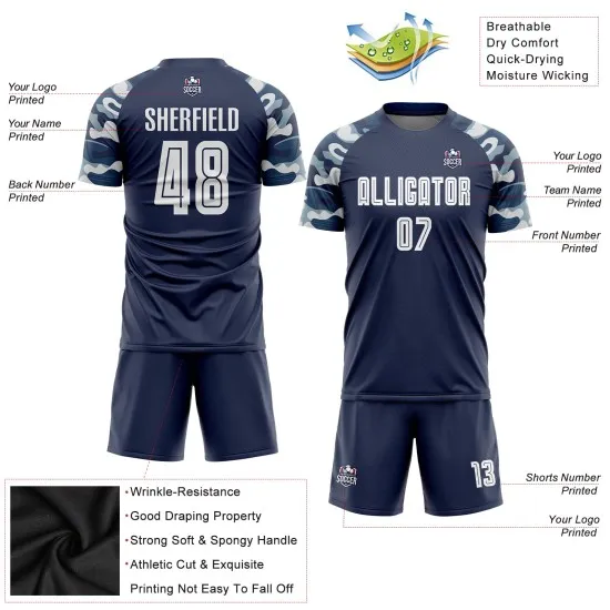 Custom Navy White-Camo Sublimation Soccer Uniform Jersey - Image 5