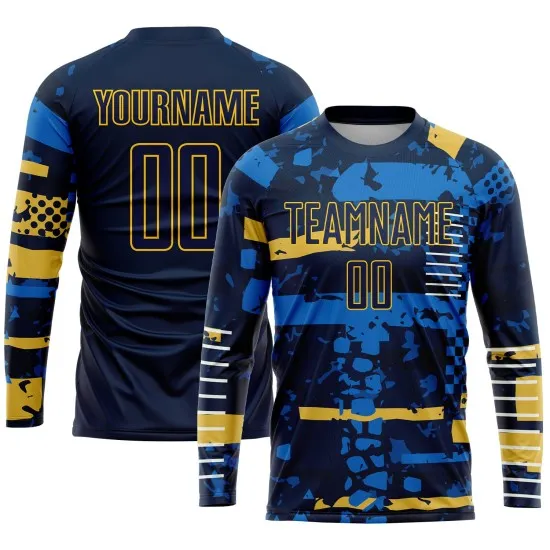 Custom Navy Navy-Gold Sublimation Soccer Uniform Jersey - Image 3