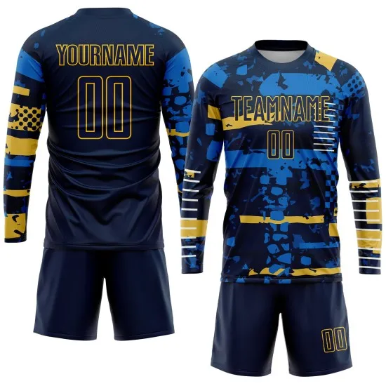 Custom Navy Navy-Gold Sublimation Soccer Uniform Jersey - Image 4