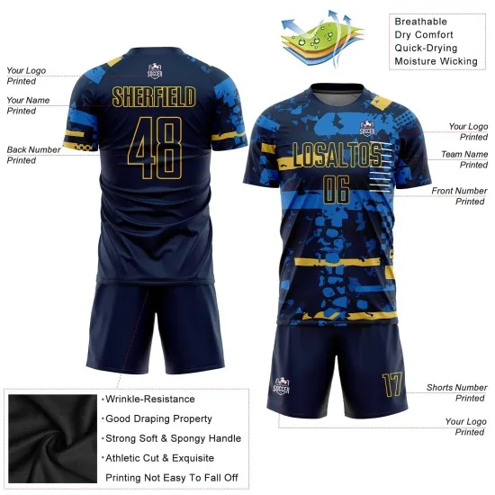 Custom Navy Navy-Gold Sublimation Soccer Uniform Jersey - Image 5