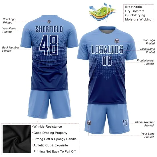 Custom Light Blue Navy-White Sublimation Soccer Uniform Jersey - Image 5