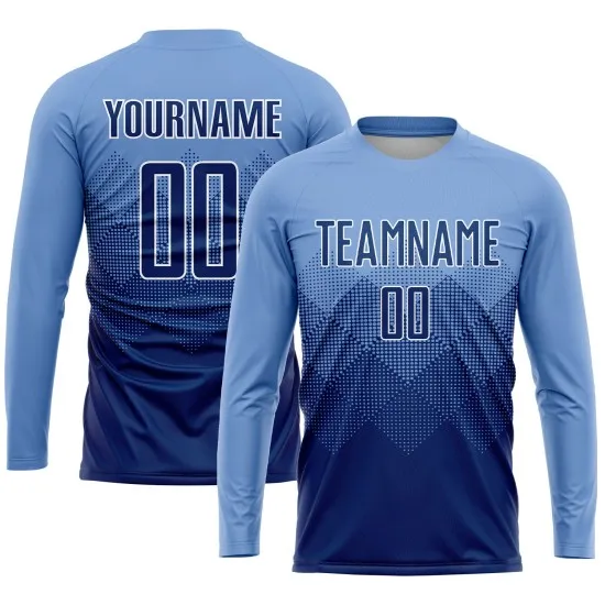Custom Light Blue Navy-White Sublimation Soccer Uniform Jersey - Image 3