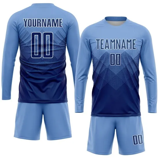 Custom Light Blue Navy-White Sublimation Soccer Uniform Jersey - Image 4