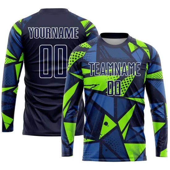 Custom Navy Navy-Neon Green Sublimation Soccer Uniform Jersey - Image 3