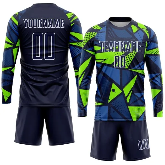 Custom Navy Navy-Neon Green Sublimation Soccer Uniform Jersey - Image 4